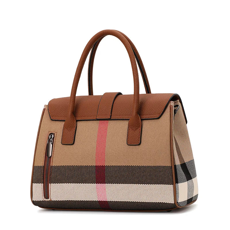 Aidrani High-end atmospheric style plaid leather handbag, 2024 fashionable new large-capacity women's tote bag
