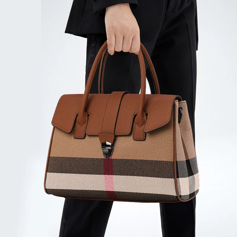 Aidrani High-end atmospheric style plaid leather handbag, 2024 fashionable new large-capacity women's tote bag