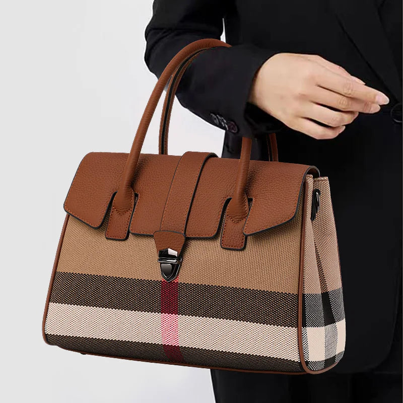 Aidrani High-end atmospheric style plaid leather handbag, 2024 fashionable new large-capacity women's tote bag